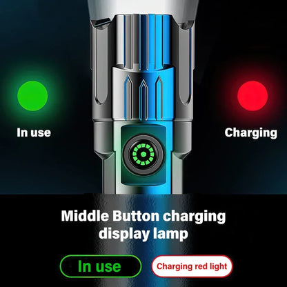 Tactical LED Flashlight — USB-C Rechargeable, Zoomable, Waterproof