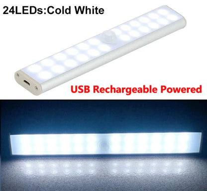 LED Under Cabinet Night Light Motion Sensor Closet Light Kitchen Bedroom Lighting Wall Lamp With Magnetic Strip USB Rechargeable