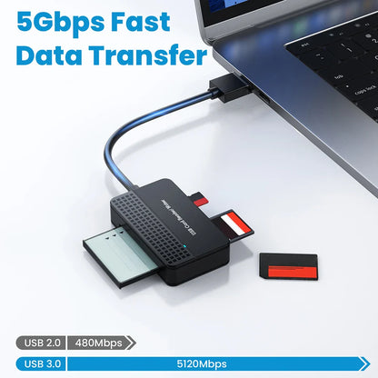 USB 3.0 Type-C 4-in-1 Card Reader — SD / TF (microSD) / CF (CompactFlash) / MS, 5Gbps, 20cm (7.9in) Cable
