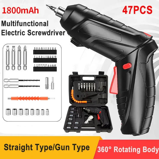 47-Piece 3.6V Cordless Electric Screwdriver Kit, 1800mAh USB Rechargeable, LED Light, 3.5Nm Torque for Home Repair