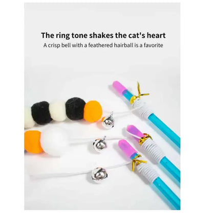 Interactive Cat Teaser Wand with Bell and Feather Toy for Kittens and Cats