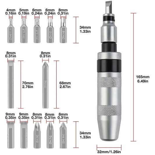 7/12-Piece Portable Reversible Impact Screwdriver Set — Manual & Cordless Driver Kit with Case for Home DIY