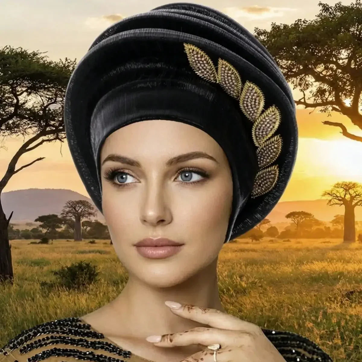 African Elegant Pleated Leaf Turban Hat - Chiffon Head Wrap, 5 Colors, All Seasons, Women & Unisex