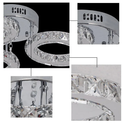 GreeLustr Modern LED Crystal Ring Chandelier – Dimmable Ceiling Pendant Light for Living Room, Bedroom & Dining Room (3 or 5 Rings)