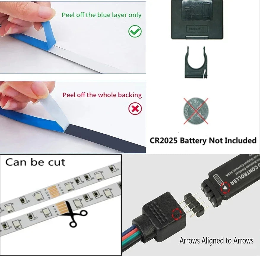 USB 5V 5050 SMD RGB LED Strip Light - Bluetooth & WiFi App with Remote, Backlight Tape (1m–30m / 3.3–98.4 ft)