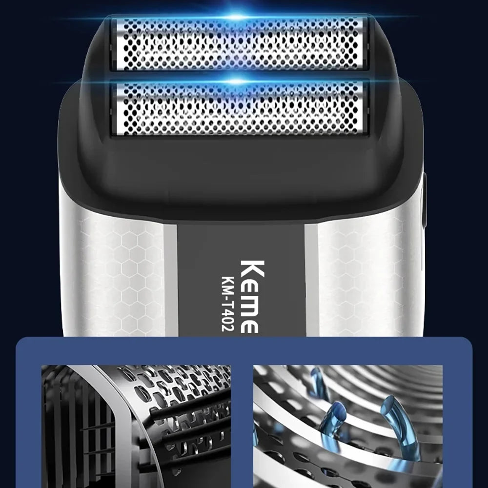 Kemei T402 UV-Disinfecting Metal Double-Foil Shavers Professional Barber Reciprocating Razor for Men Bald Head Shaving Machine