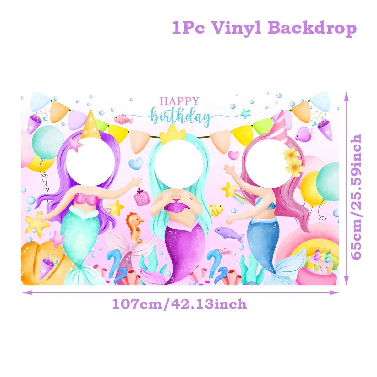 Mermaid photo Frame Background Little Mermaid Tail Birthday Party Decor Kids Girl Baby Shower Birthday Party Supplies Backdrop