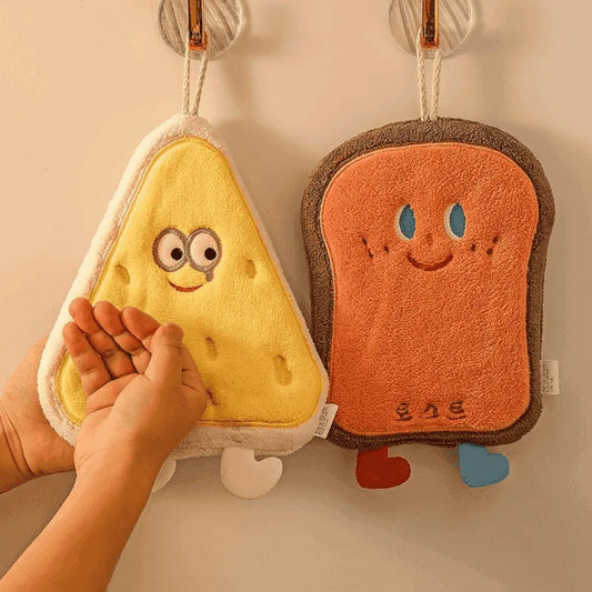 Cute Food-Shaped Coral Velvet Hand Towel — Absorbent Kitchen & Bathroom Cloth (Cheese Toast Cookie Donut)