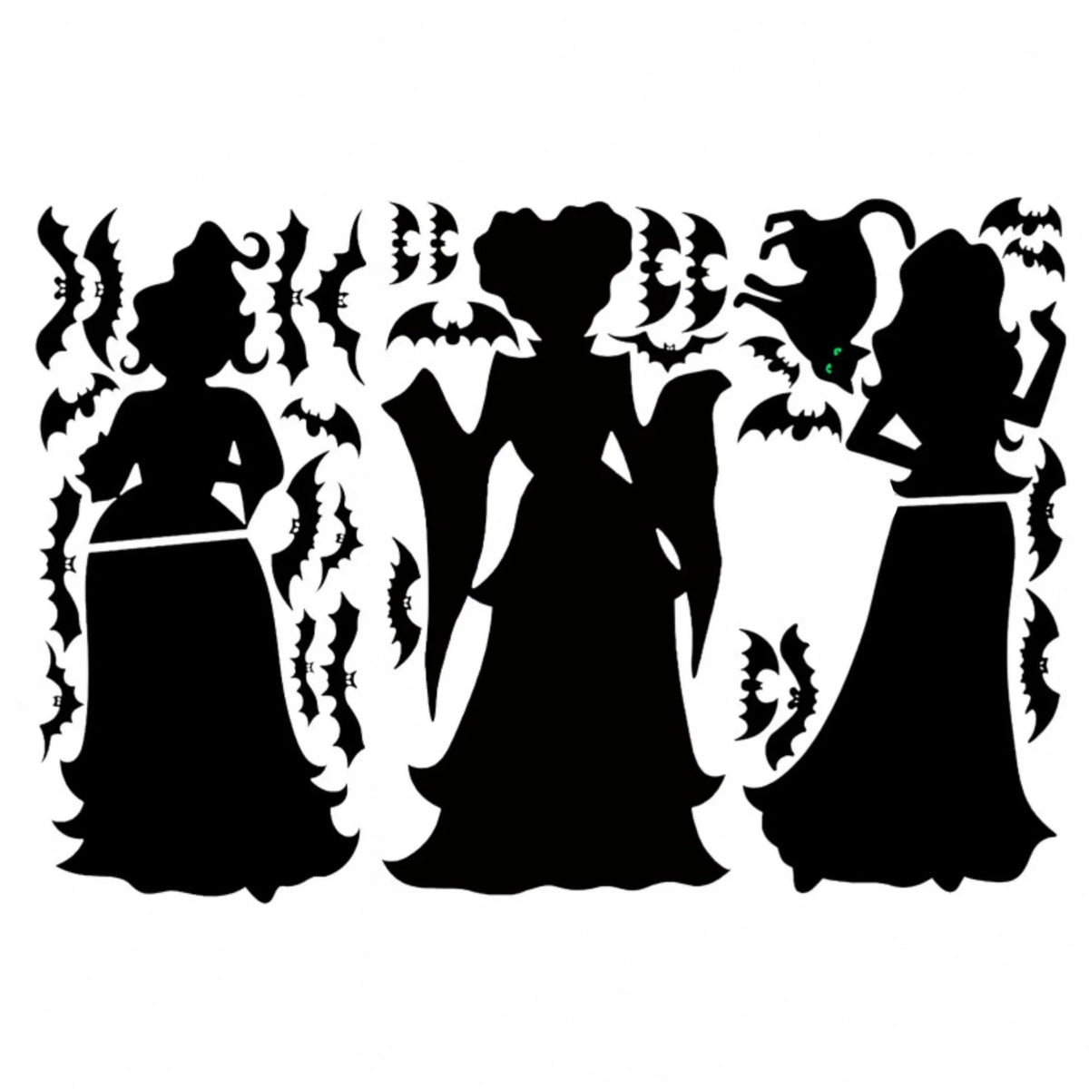 Halloween Witch Silhouette Window Clings - Extra Large 23x16" Double-Sided PVC Hocus-Pocus Witch, Bat & Black Cat Wall Stickers - Set of 3