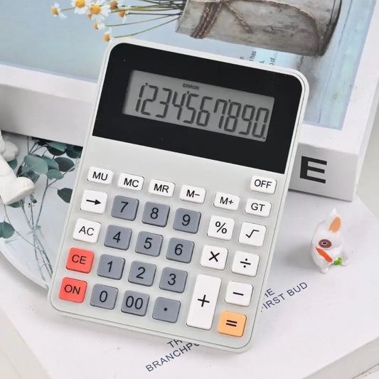 12-Digit Portable Financial Calculator, Large Tilted LCD Display, Battery-Powered Desktop Calculator