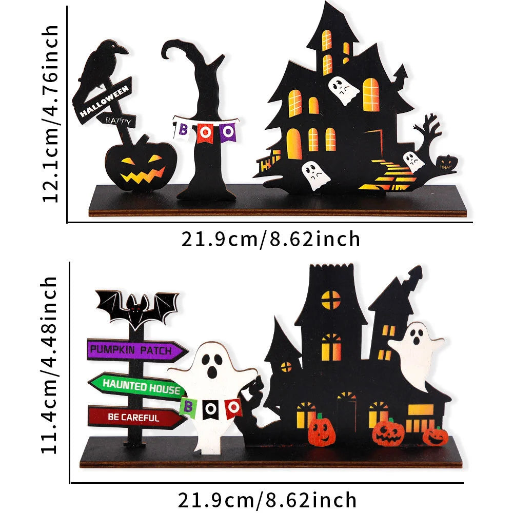 Halloween Wooden Tabletop Decoration – Haunted House & Pumpkin Desktop Decor for Family Gatherings, Parties & Seasonal Displays – 4 Styles