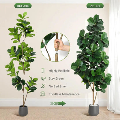 HiMISS Artificial Fiddle Leaf Fig Tree – Realistic Faux Ficus Lyrata in White Planter Pot (4, 5, 6 & 7 Ft)
