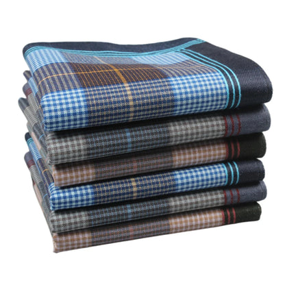 6-Pack Men's Cotton Striped Handkerchiefs 15.7in (40 cm) Plaid Square - Thin Style