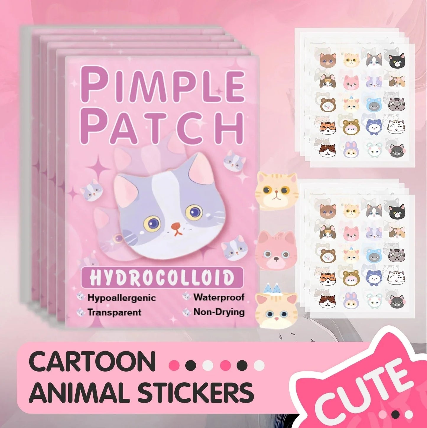 600pcs Cartoon Cat Acne Patches – Ultra-Thin Breathable Pimple Stickers