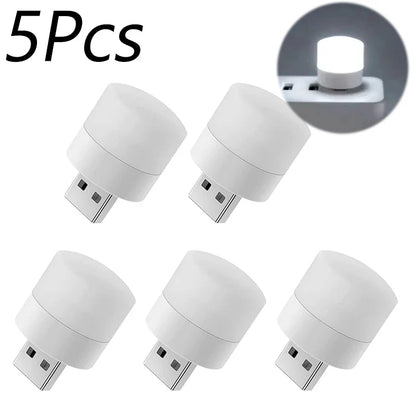 Mini USB Night Light (1/3/5/10-Pack) - Warm White LED Book Reading Lamp, Eye-Protection USB Plug-In