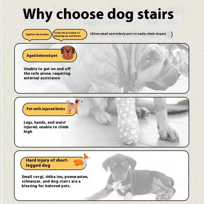 Bone-Shaped 3-Step Pet Stairs Ramp for Dogs & Cats — Soft Foam Sofa & Bed Ladder for Senior Pets