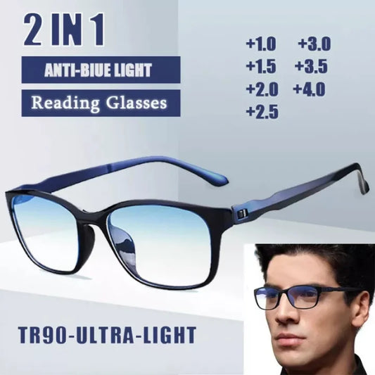 Anti-Blue Light Reading Glasses Unisex Presbyopic Anti-Fatigue Computer Eyewear Rectangle Frame, Magnification +0.0 to +4.0