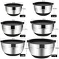 6-Piece Stainless Steel Mixing Bowls with Lids & Silicone Non-Slip Bases — Thickened Baking and Salad Bowls