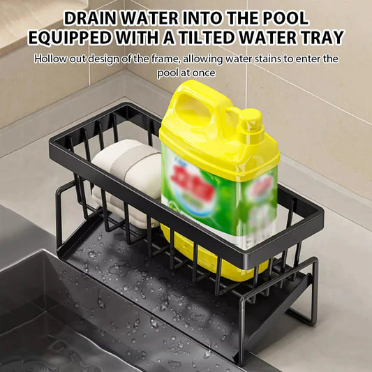 Plastic Sink Drain Rack Organizer Self-Draining Desktop Shelf for Soap, Sponge, Dishcloth & Towel