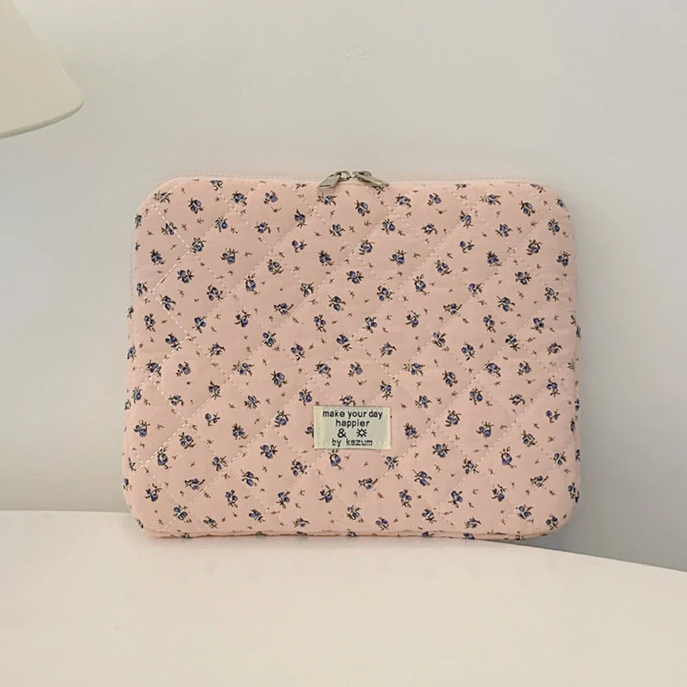Flower Print Quilted Laptop Sleeve — 11–15 Inch, Padded