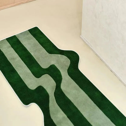VIKAMA Dark Green Striped Wave Rug Bedside Anti Slip Mat For Bedroom Nordic Style Living Room Bedroom Floor Mat Home Decor