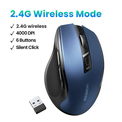 Wireless Bluetooth 5.0 Mouse — Ergonomic Silent 4000 DPI Dual Mode (2.4GHz) 6-Button for Laptop, MacBook, Tablet, PC