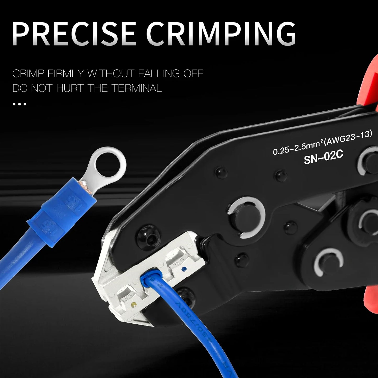 Ratcheting Crimping Tool for Insulated Electrical Connectors AWG 23-13, Wire Terminal Crimper