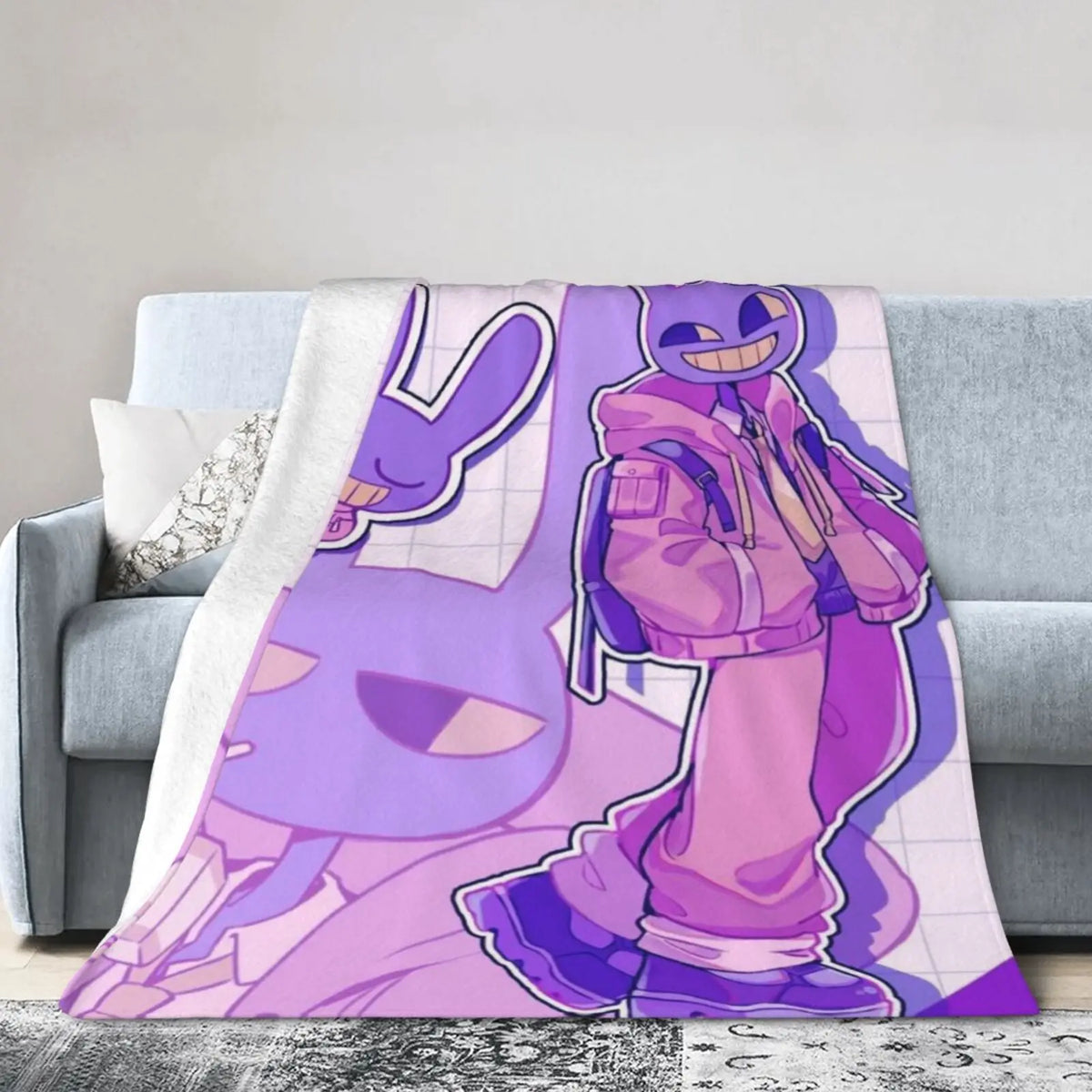 Digital Circus Anime Flannel Throw Blanket – Soft, Cozy & Funny Game Theme for Living Room & Home Decor