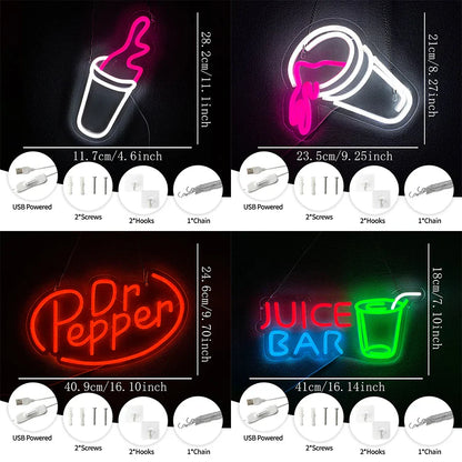 Beverage Series Neon Signs, Business Wall Lamp On Shop Wall, Usb Powered, Used For Decor Of Clubs, Cafes, Bars And Restaurants.