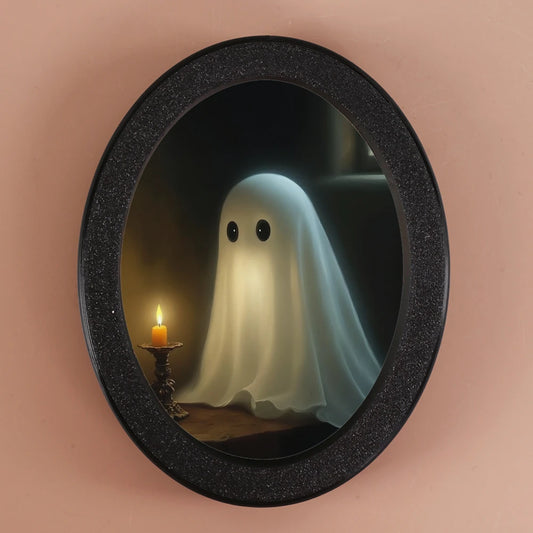 Halloween Oval Ghost & Candle Wall Decoration – Mysterious Gothic Plastic Wall Plaque for Home, Door & Halloween Party Decor