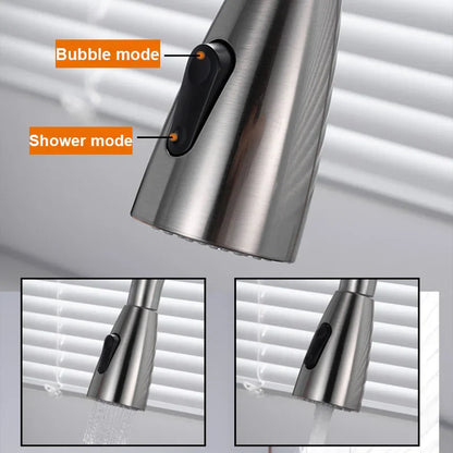 360° Rotating Telescopic Pull-Out Kitchen Faucet - Brushed Nickel, Single-Handle Deck Mount