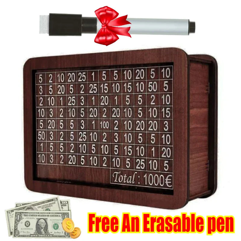 Handmade Wooden Money Box with 10,000 Savings Goal Counter – Reusable Piggy Bank for Kids & Adults