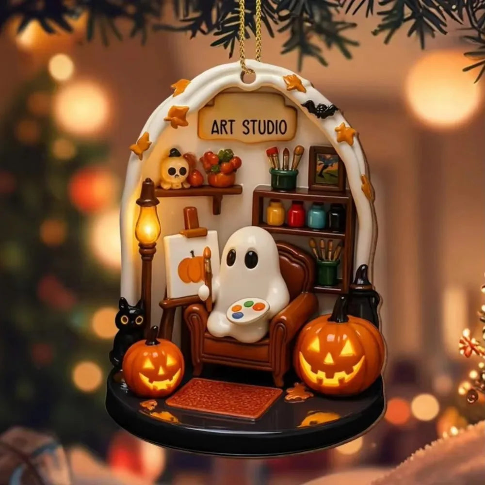 2D Halloween Ghost Hanging Ornament - 8 x 5 cm