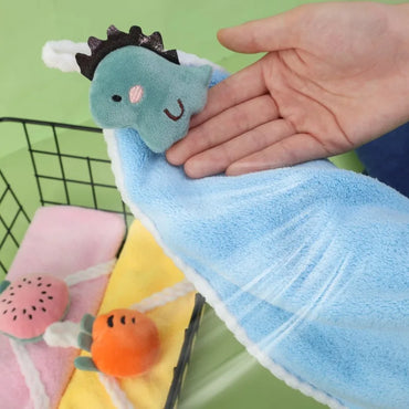 4-Pack Cartoon Kids Hanging Hand Towels - Soft Absorbent 11 x 11 in (28 x 28 cm) Washcloths for Baby, Kitchen & Bathroom