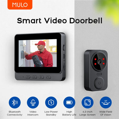 1080P Wireless Video Doorbell — 4.3-Inch IPS Screen, Two-Way Intercom & Infrared Night Vision