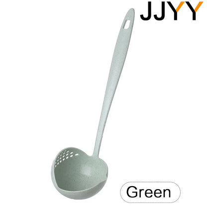 2-in-1 Long Handle Slotted Spoon Strainer - Plastic Soup Ladle for Hot Pot & Kitchen