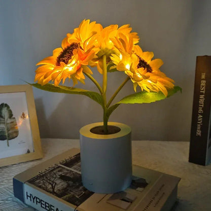 Rechargeable Sunflower LED Night Light USB Bedside Table Lamp Warm Light (3-LED)