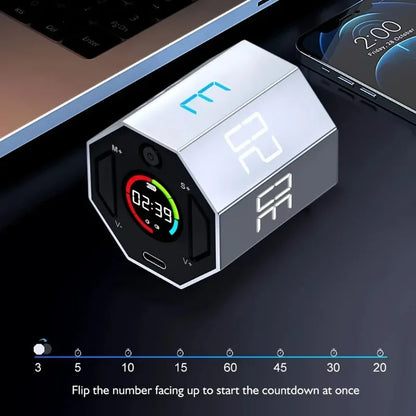 Pomodoro Flip Cube Timer - Magnetic Digital Visual Timer, Rechargeable USB-C, Silent Alarm for Study & Office Productivity