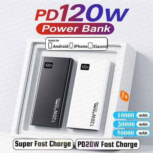 120W 50000mAh Portable Power Bank - Fast Charger with USB-C & Dual USB, Digital Display, Portable Battery Pack for iPhone Samsung Huawei