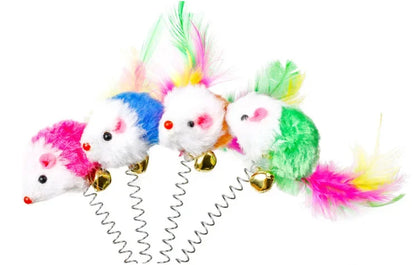 Cartoon Feather Wand Cat Toy with Mouse & Bell — Interactive Teaser Stick for Kittens