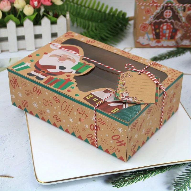 18pcs Christmas Cookie Gift Box, Kraft Paper Candy Packaging Box, Christmas Party Gift Box, Retail Store Display Box