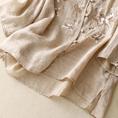 ZOMAXIUJEE Loose Fit Embroidered Blouse - Full Sleeve