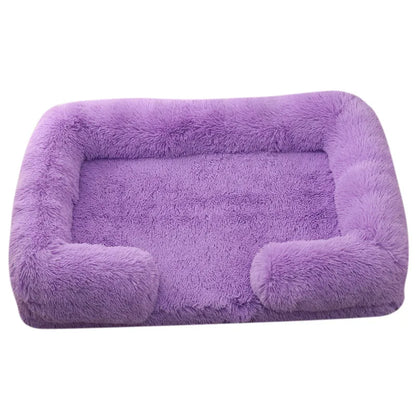 Plush Dog Bed with Removable Cover – Thickened Winter Pet Sofa Pad, Square, Small & Large