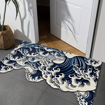 VIKAMA Art Wave Pattern Floor Mat, Anti-Slip And Absorbent, Soft. Home Decoration Carpet In The Entrance, Bathroom Area.