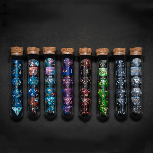Transparent 7-Piece Polyhedral RPG Dice Set – D&D & Call of Cthulhu Tabletop Dice, Potion Flask Style