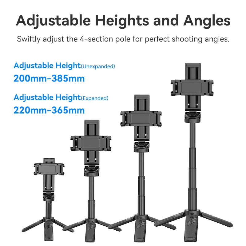 Ulanzi JJ02 Tripod with Remote Folded Wireless Selfie Stick for Smartphone iPhone Android with Phone Clip Cold Shoe