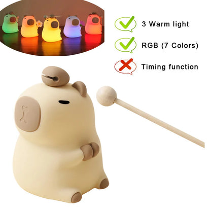 Capybara & Mango LED Night Light for Kids — Touch Sensor Rechargeable USB Dimmable RGB Lamp with Timer