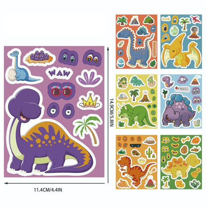 8/16/24PCS Cute Dinosaur Puzzle Stickers, Face Stickers Handmade DIY Creative Personalized Decoration Waterproof Sticke