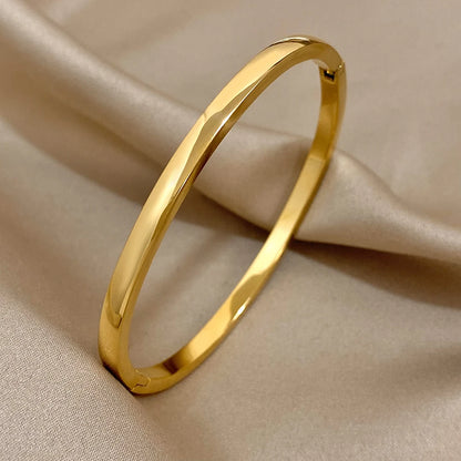 Smooth Stainless Steel Cuff Bangle Bracelet - Gold, Rose Gold or Silver, 60mm, Waterproof, Stackable