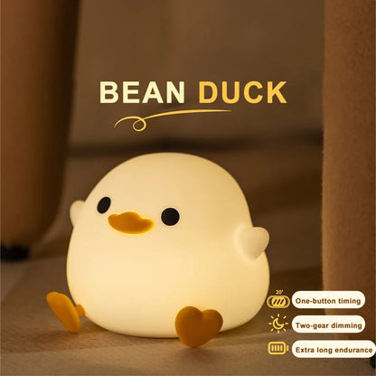 Duck LED Night Light Silicone Rechargeable USB Touch Lamp with Timer Kids Bedroom Gift